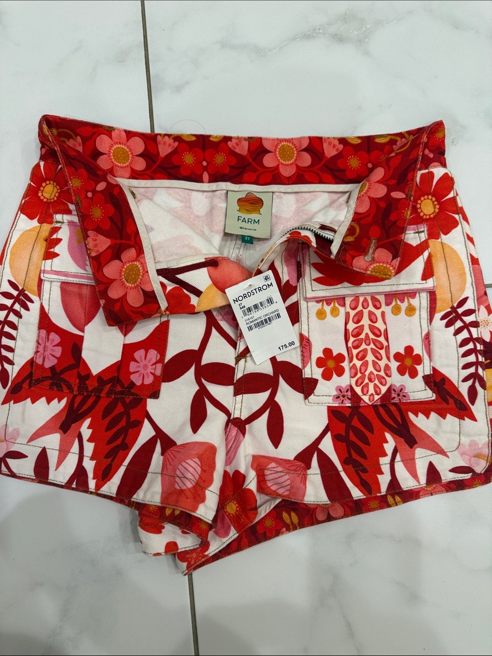 FARM Rio Red, Pink & Orange Floral Cotton Shorts